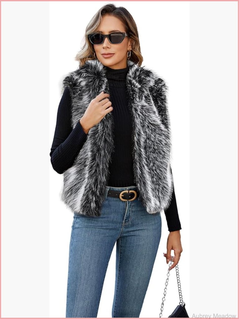 Faux Fur Vest Sleeveless Open Front Cardigan Fluffy Jacket With Pockets